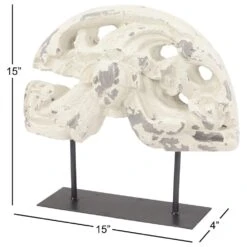 Maple And Jade 15" Vintage Metal Sculpture In Antique White And Gray -Home Decoration Series 60032489 8