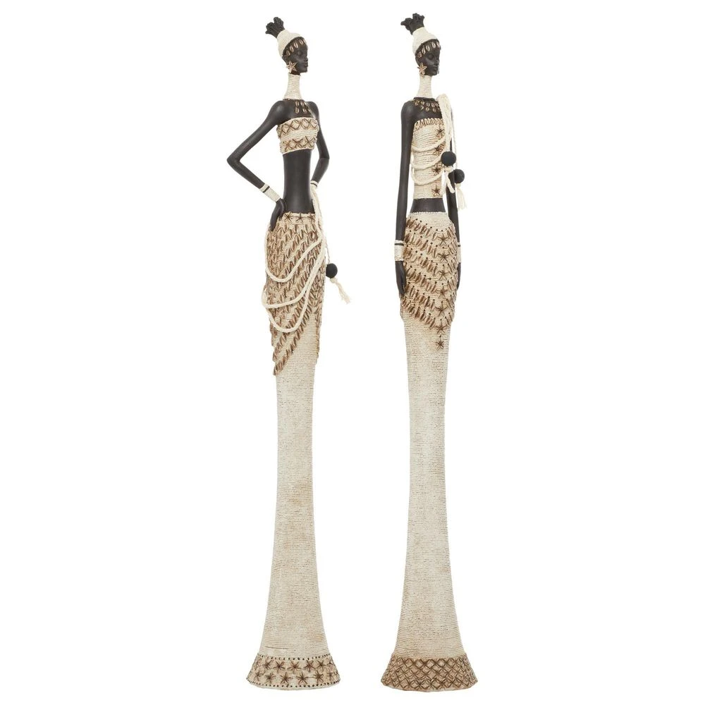 Maple And Jade 31" African Women Sculpture In Ebony Black And Eggshell White (Set Of 2) 3 Maple And Jade 31" African Women Sculpture In Ebony Black And Eggshell White (Set Of 2)