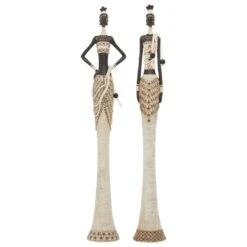 Maple And Jade 31" African Women Sculpture In Ebony Black And Eggshell White (Set Of 2) 13 Maple And Jade 31" African Women Sculpture In Ebony Black And Eggshell White (Set Of 2) -Home Decoration Series 60034915 5