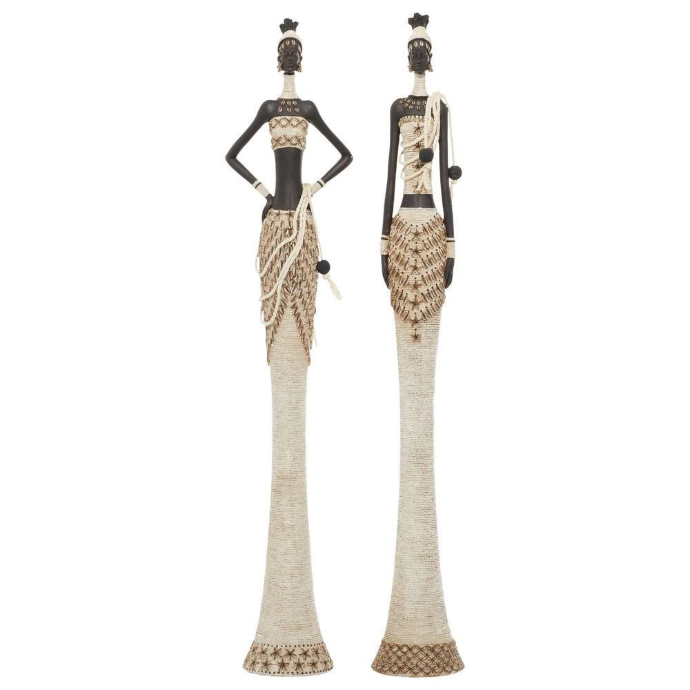 Maple And Jade 31" African Women Sculpture In Ebony Black And Eggshell White (Set Of 2) 7 Maple And Jade 31" African Women Sculpture In Ebony Black And Eggshell White (Set Of 2) - Image 5