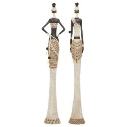 Maple And Jade 31" African Women Sculpture In Ebony Black And Eggshell White (Set Of 2) 14 Maple And Jade 31" African Women Sculpture In Ebony Black And Eggshell White (Set Of 2) -Home Decoration Series 60034915 6