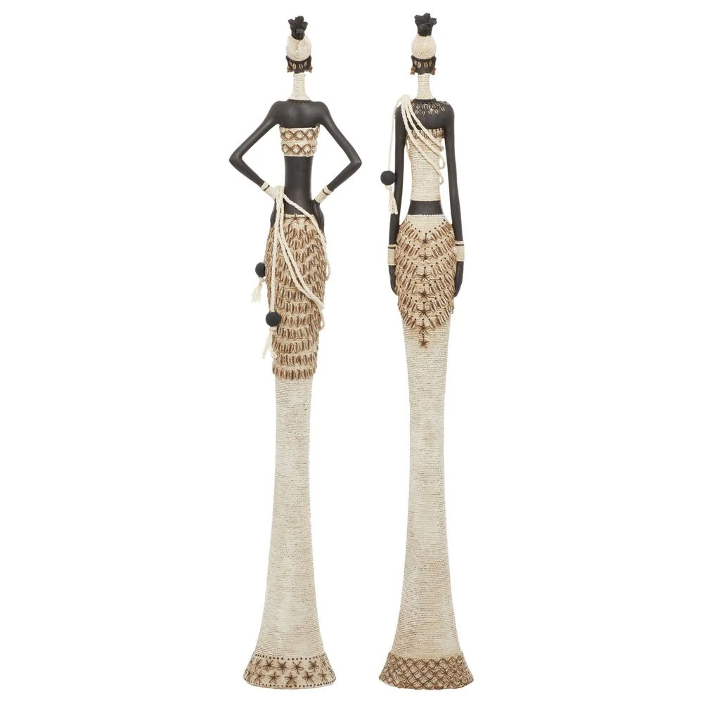 Maple And Jade 31" African Women Sculpture In Ebony Black And Eggshell White (Set Of 2) 8 Maple And Jade 31" African Women Sculpture In Ebony Black And Eggshell White (Set Of 2) - Image 6