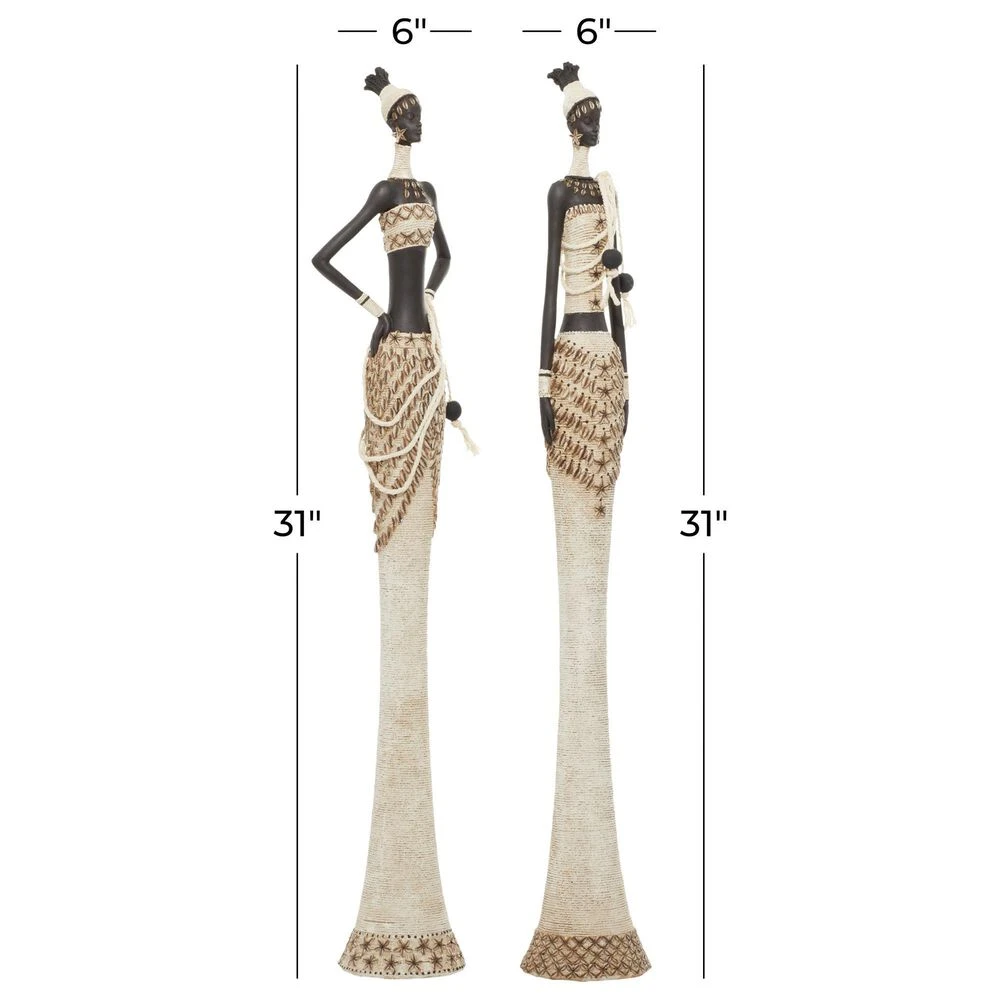 Maple And Jade 31" African Women Sculpture In Ebony Black And Eggshell White (Set Of 2) 9 Maple And Jade 31" African Women Sculpture In Ebony Black And Eggshell White (Set Of 2) - Image 7