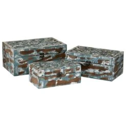 Maple And Jade Country Cottage Wood Box In Brown And Blue Gray (Set Of 3)