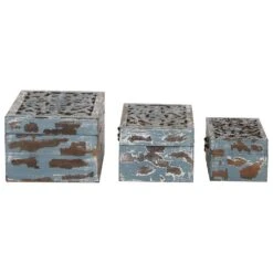 Maple And Jade Country Cottage Wood Box In Brown And Blue Gray (Set Of 3) -Home Decoration Series 60039088 7