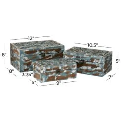Maple And Jade Country Cottage Wood Box In Brown And Blue Gray (Set Of 3) -Home Decoration Series 60039088 8