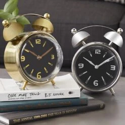 Maple And Jade 5.75" Contemporary Table Clock In Silver And Gold (Set Of 2) -Home Decoration Series 60039336 2