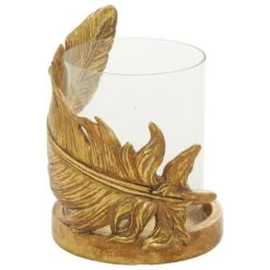 Maple And Jade 7.5" Feather Candle Holder In Gold