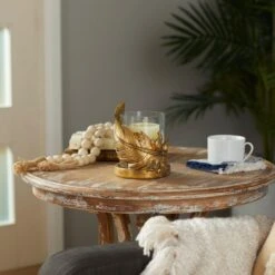 Maple And Jade 7.5" Feather Candle Holder In Gold -Home Decoration Series 60231909 9