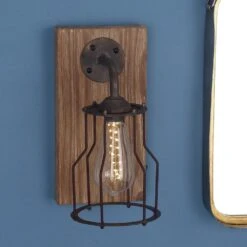 Maple And Jade 6" X 11" Wall Sconce In Rustic Brown -Home Decoration Series 60232659 2