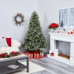 Nearly Natural, Inc. Nearly Natural Inc 6.5' Lightly Frosted Big Sky Spruce Artificial Christmas Tree With White LED Lights -Home Decoration Series 60325776 6