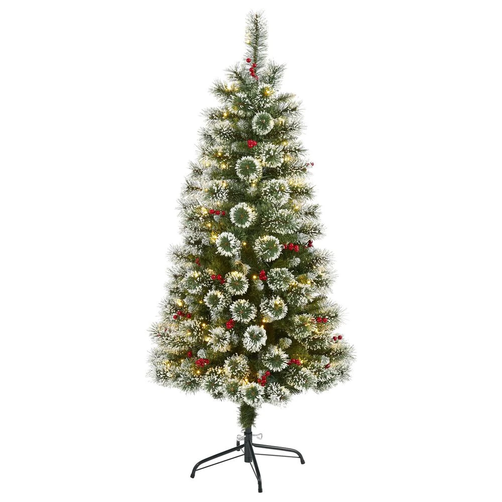 Nearly Natural, Inc. Nearly Natural Inc 5' Frosted Swiss Pine Artificial Christmas Tree With White LED Lights And Berries 3 Nearly Natural, Inc. Nearly Natural Inc 5' Frosted Swiss Pine Artificial Christmas Tree With White LED Lights And Berries