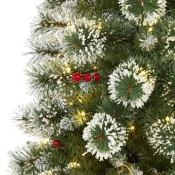 Nearly Natural, Inc. Nearly Natural Inc 5' Frosted Swiss Pine Artificial Christmas Tree With White LED Lights And Berries 11 Nearly Natural, Inc. Nearly Natural Inc 5' Frosted Swiss Pine Artificial Christmas Tree With White LED Lights And Berries -Home Decoration Series 60326170 3