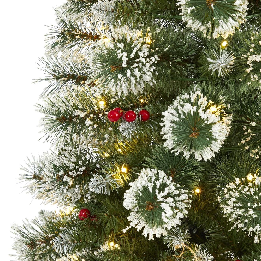 Nearly Natural, Inc. Nearly Natural Inc 5' Frosted Swiss Pine Artificial Christmas Tree With White LED Lights And Berries 5 Nearly Natural, Inc. Nearly Natural Inc 5' Frosted Swiss Pine Artificial Christmas Tree With White LED Lights And Berries - Image 3