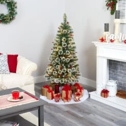 Nearly Natural, Inc. Nearly Natural Inc 5' Frosted Swiss Pine Artificial Christmas Tree With White LED Lights And Berries 13 Nearly Natural, Inc. Nearly Natural Inc 5' Frosted Swiss Pine Artificial Christmas Tree With White LED Lights And Berries -Home Decoration Series 60326170 5