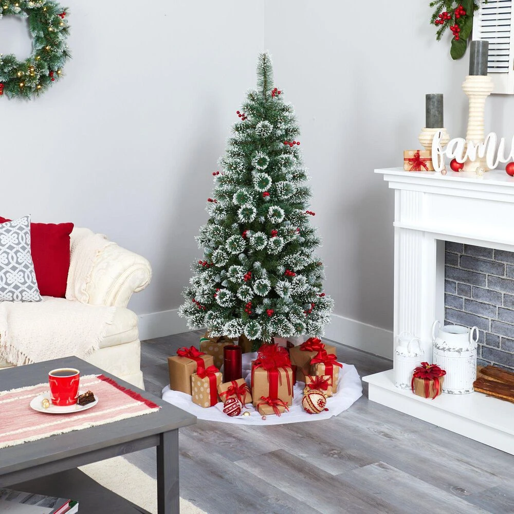 Nearly Natural, Inc. Nearly Natural Inc 5' Frosted Swiss Pine Artificial Christmas Tree With White LED Lights And Berries 8 Nearly Natural, Inc. Nearly Natural Inc 5' Frosted Swiss Pine Artificial Christmas Tree With White LED Lights And Berries - Image 6