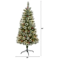 Nearly Natural, Inc. Nearly Natural Inc 5' Frosted Swiss Pine Artificial Christmas Tree With White LED Lights And Berries 15 Nearly Natural, Inc. Nearly Natural Inc 5' Frosted Swiss Pine Artificial Christmas Tree With White LED Lights And Berries -Home Decoration Series 60326170 7