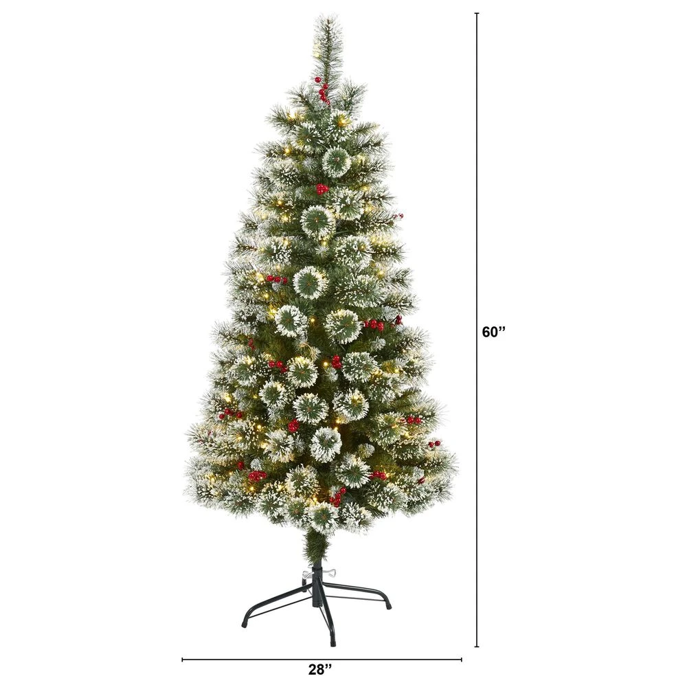 Nearly Natural, Inc. Nearly Natural Inc 5' Frosted Swiss Pine Artificial Christmas Tree With White LED Lights And Berries 9 Nearly Natural, Inc. Nearly Natural Inc 5' Frosted Swiss Pine Artificial Christmas Tree With White LED Lights And Berries - Image 7