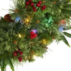 Nearly Natural, Inc. Nearly Natural Inc 24" Mixed Pine Artificial Christmas Wreath With Multicolored LED Lights, Berries And Pine Cones -Home Decoration Series 60327715 3