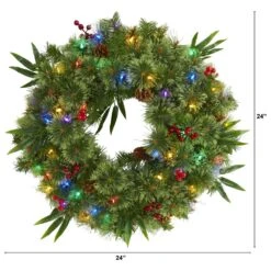 Nearly Natural, Inc. Nearly Natural Inc 24" Mixed Pine Artificial Christmas Wreath With Multicolored LED Lights, Berries And Pine Cones -Home Decoration Series 60327715 5