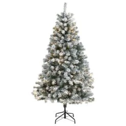 Nearly Natural, Inc. Nearly Natural Inc 6' Flocked Rock Springs Spruce Artificial Christmas Tree With White LED Lights