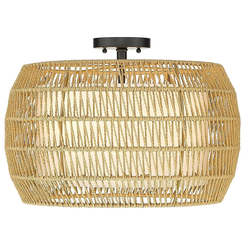 Golden Lighting Everly 4-Light Semi-Flush In Matte Black/Natural Rattan 4 Golden Lighting Everly 4-Light Semi-Flush In Matte Black/Natural Rattan - Image 2