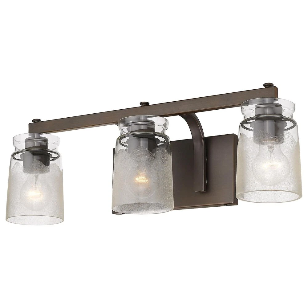 Golden Lighting Travers 3-Light Bath Vanity In Rubbed Bronze 3 Golden Lighting Travers 3-Light Bath Vanity In Rubbed Bronze