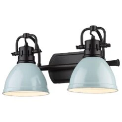 Golden Lighting Duncan 2-Light Bath Vanity In Matte Black And Seafoam