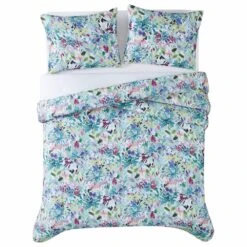 Pem America Christian Siriano New York Dhalia 3-Piece Full/Queen Comforter Set In Blue, Green And Pink