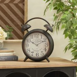 Maple And Jade 13" X 10" Table Clock In Matte Brown And Black -Home Decoration Series 61583332 8