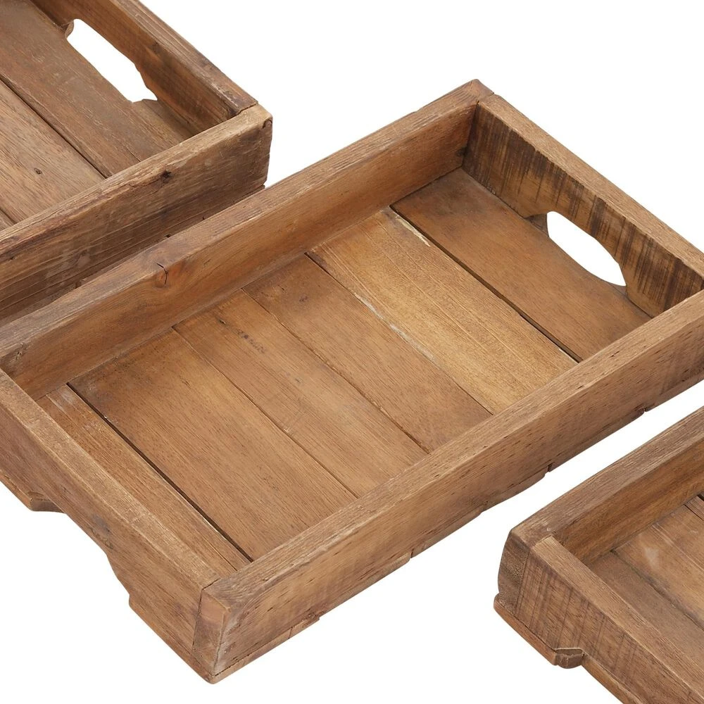 Maple And Jade Rectangular Rustic Tray In Brown (Set Of 3) 5 Maple And Jade Rectangular Rustic Tray In Brown (Set Of 3) - Image 3