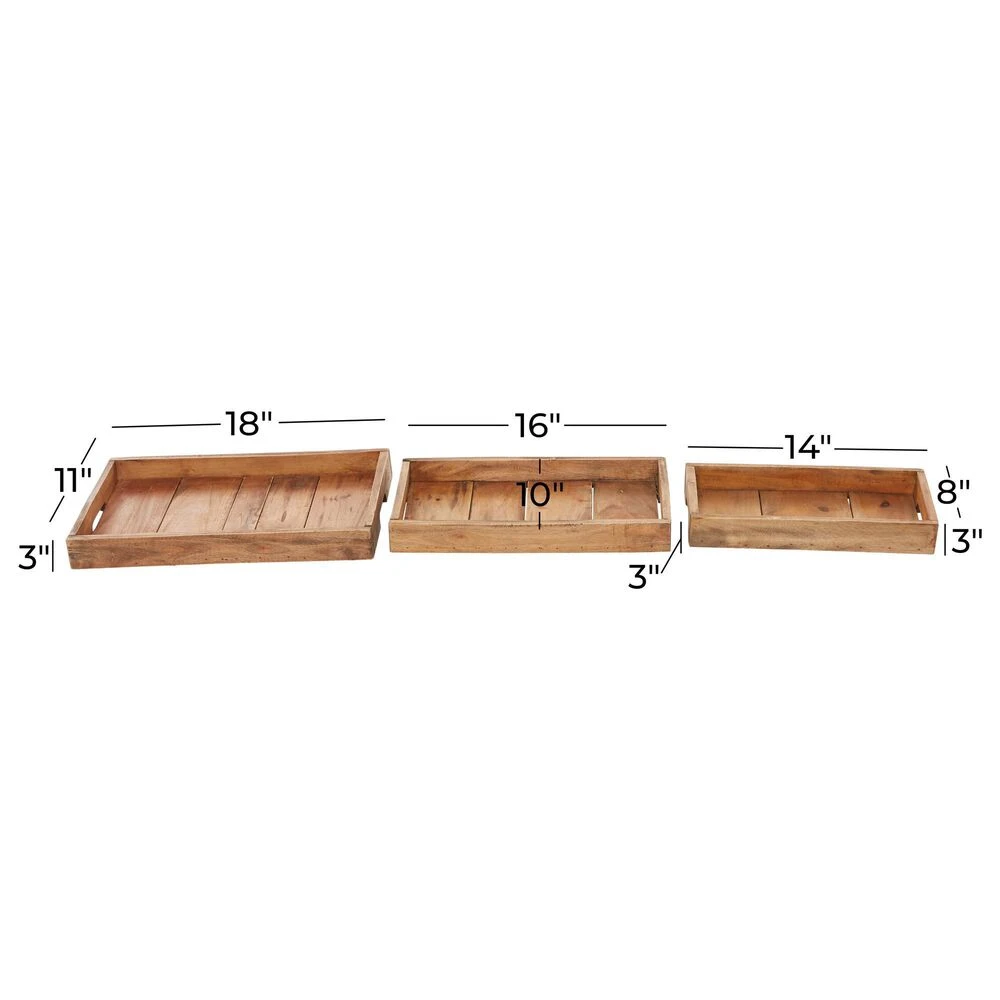 Maple And Jade Rectangular Rustic Tray In Brown (Set Of 3) 11 Maple And Jade Rectangular Rustic Tray In Brown (Set Of 3) - Image 9