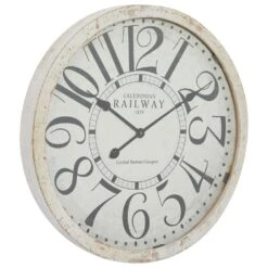 Maple And Jade 24" Round Wall Clock In Distressed White