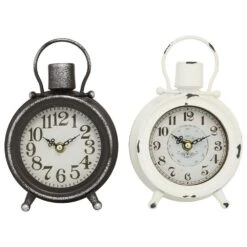 Maple And Jade Cottage Table Clock In Distressed Black And White (Set Of 2)