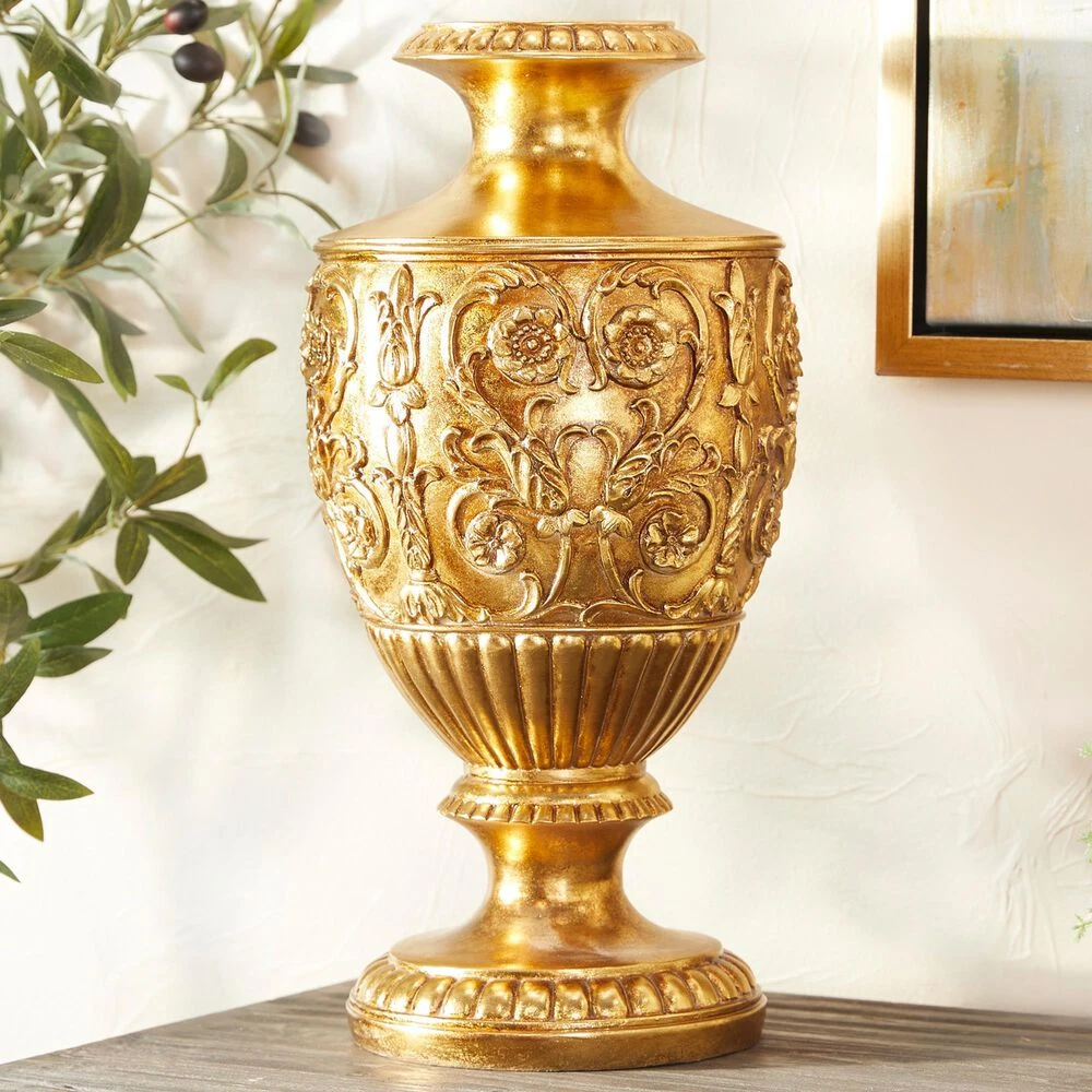 Maple And Jade 16" Traditional Vase In Antique Gold 4 Maple And Jade 16" Traditional Vase In Antique Gold - Image 2