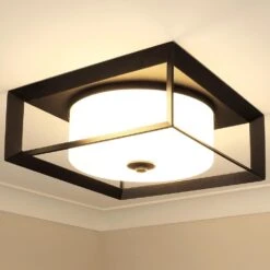 Golden Lighting Smyth 2-Light Outdoor Flush Mount With Opal Glass Shade In Natural Black -Home Decoration Series 61698643 2