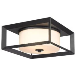 Golden Lighting Smyth 2-Light Outdoor Flush Mount With Opal Glass Shade In Natural Black -Home Decoration Series 61698643 3