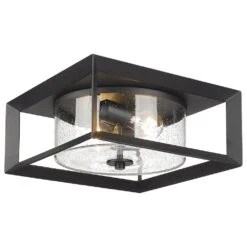 Golden Lighting Smyth 2-Light Outdoor Flush Mount With Seeded Glass Shade In Natural Black -Home Decoration Series 61698650 3