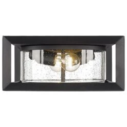 Golden Lighting Smyth 2-Light Outdoor Flush Mount With Seeded Glass Shade In Natural Black -Home Decoration Series 61698650 4