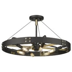 Golden Lighting Vaughn 6-Light Medium Semi-Flush In Natural Black And Aged Brass -Home Decoration Series 61698841 4