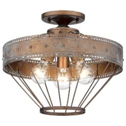Golden Lighting Ferris 3-Light Semi-Flush In Copper Patina