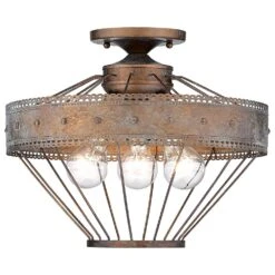 Golden Lighting Ferris 3-Light Semi-Flush In Copper Patina -Home Decoration Series 61699054 4