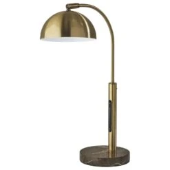 Adesso Bolton LED Desk Lamp With Smart Switch In Antique Brass And Brown