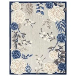 Nourison Aloha ALH32 2'3" X 8' Blue And Grey Indoor/Outdoor Runner