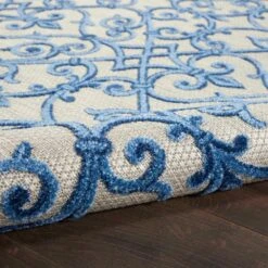 Nourison Aloha Damask 2' X 6' Grey And Blue Indoor/Outdoor Runner -Home Decoration Series 6244539 4