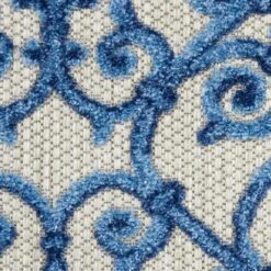 Nourison Aloha Damask 2' X 6' Grey And Blue Indoor/Outdoor Runner -Home Decoration Series 6244539 5