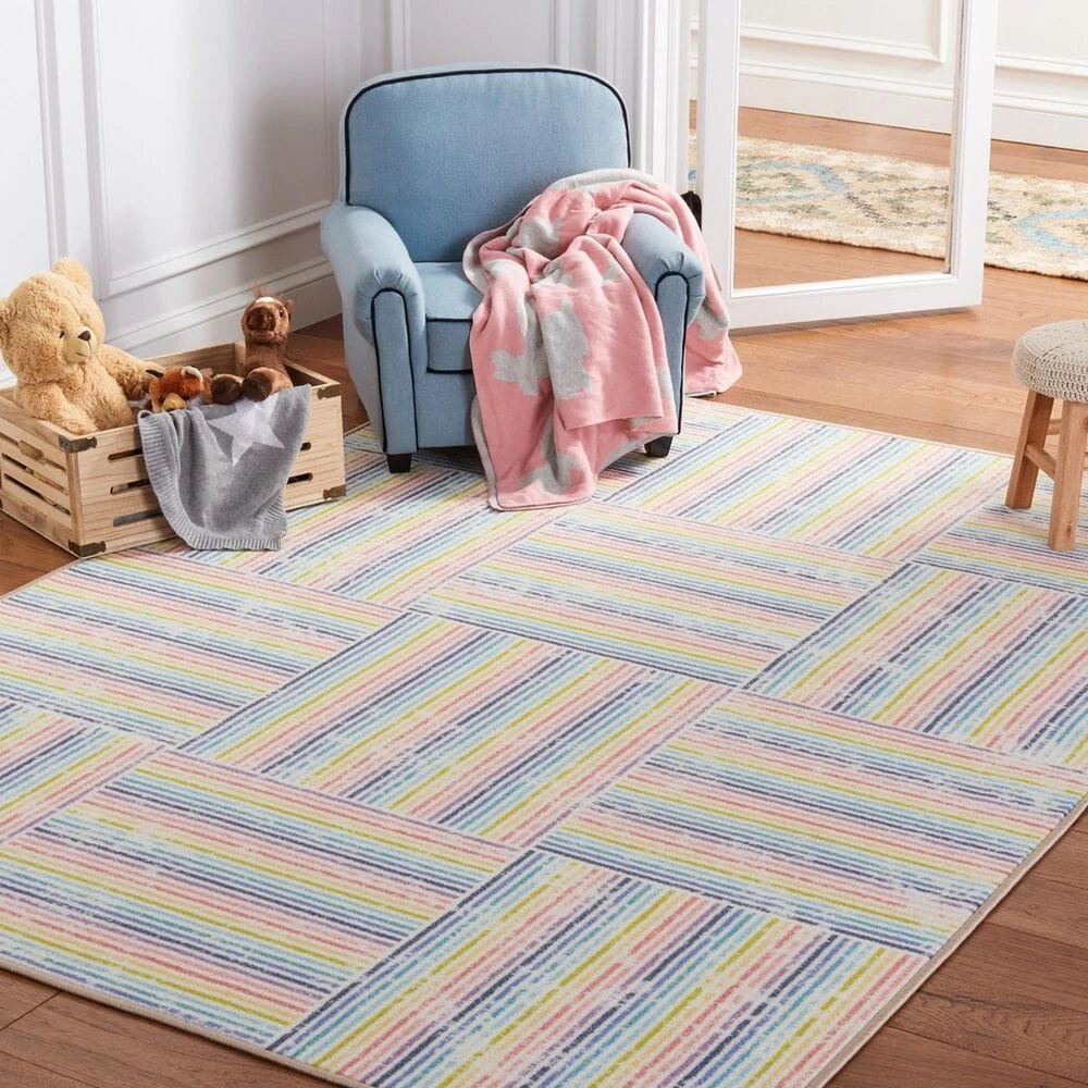Safavieh Kids Playhouse Geometric 3'3" X 5'3" Ivory And Blue Rug 4 Safavieh Kids Playhouse Geometric 3'3" X 5'3" Ivory And Blue Rug - Image 2