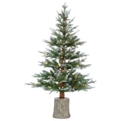 The Gerson Company 4' Potted Frosted Pine With 70 White Lights In Green