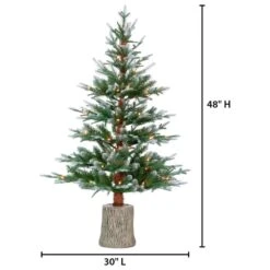 The Gerson Company 4' Potted Frosted Pine With 70 White Lights In Green -Home Decoration Series 62718341 5