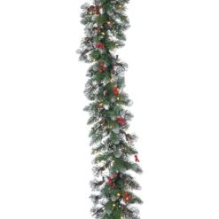 The Gerson Company 9' Glazier Pine Garland With 100 White Lights In Green